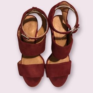 MADEWELL Burgundy 4 1/2” Block Heel with Adjustable Straps.
